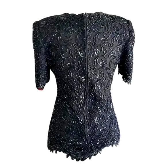 Vintage Brilliante by J.A. Black Beaded Evening Top – Scalloped Hem, Size M - Picture 3 of 7
